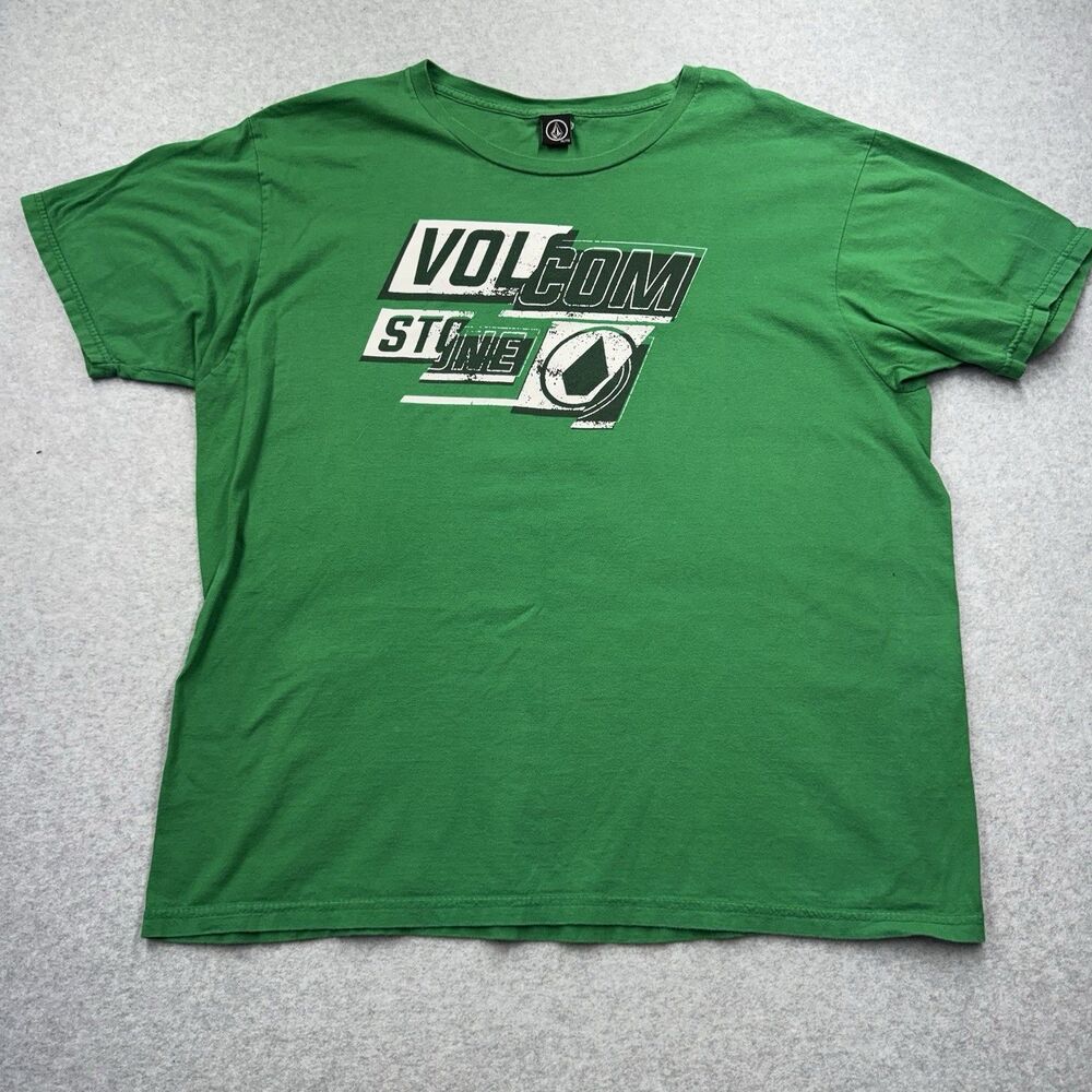Y2K Volcom Men's XL Green Graphic Print Logo Cotton Short Sleeve T-Shirt Skater
